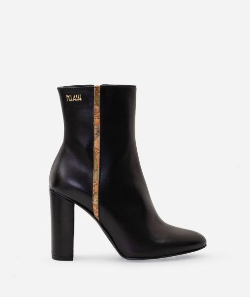 Smooth Nappa Leather Ankle Boots With Side Lettering Black Secure Women Boots & Booties Alviero Martini