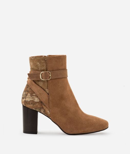 Women Suede Ankle Boots With Strap Camel Lowest Ever Alviero Martini Boots & Booties