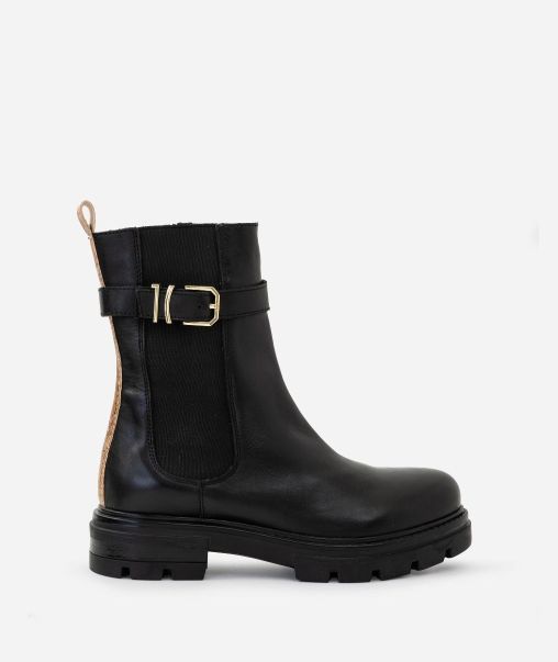 Smooth Leather Beatles Boots With Logo Buckle Black Boots & Booties Alviero Martini Women Best