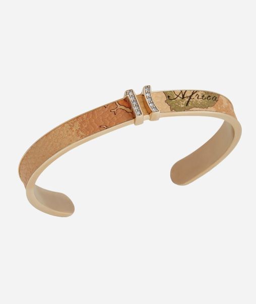 Rodeo Drive Silver Rigid Bracelet With Geo Leather Details Dipped In Yellow Gold Women Jewelry Alviero Martini Seamless