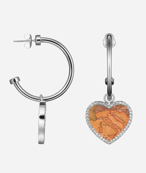 Women Alviero Martini Jewelry Eco-Friendly Love Lane Steel Earrings With Leather Heart Pendant