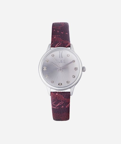 Watches Alviero Martini Formentera Watch With Strap In Geo Rouge Print Leather Women Rebate