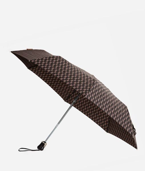 Open-Close Umbrella In Monogram Fabric Brown Women Umbrellas Alviero Martini Personalized