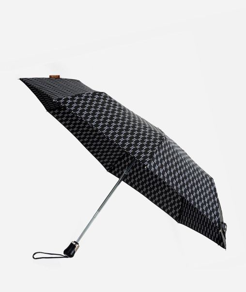 Dynamic Open-Close Umbrella In Monogram Fabric Black Alviero Martini Women Umbrellas