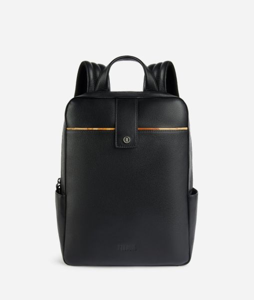 Leather Computer Backpack Black Backpacks & Belt Bags Clean Alviero Martini Men