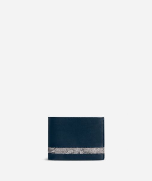 Wallets Alviero Martini Massive Discount Men Medium Leather Wallet Geo Dark Fabric Trims