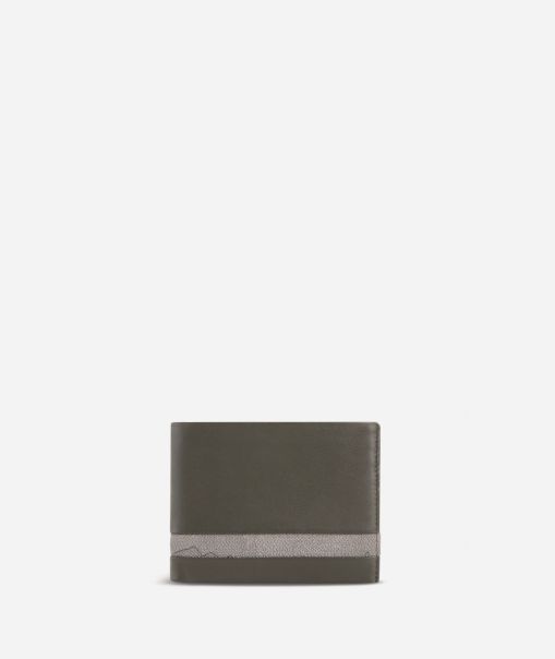 Small Leather Wallet Geo Dark Fabric Trims Alviero Martini Modern Men Wallets