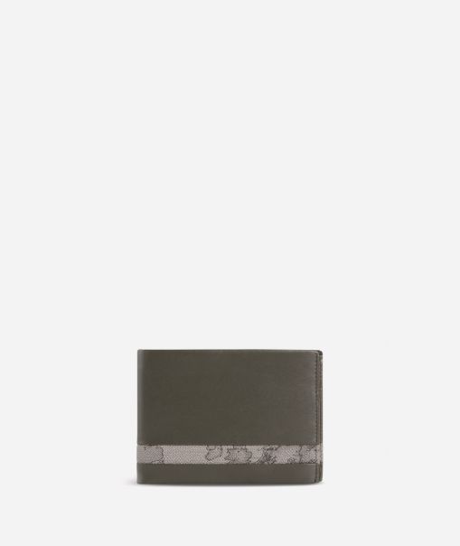 Men Convenient Wallets Alviero Martini Small Leather Wallet Geo Dark Fabric Trims