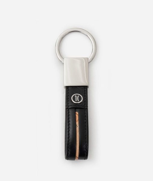 Retro Alviero Martini Smooth Leather Keychain With 1C Enamelled Logo Black Card Cases & Keyrings Men
