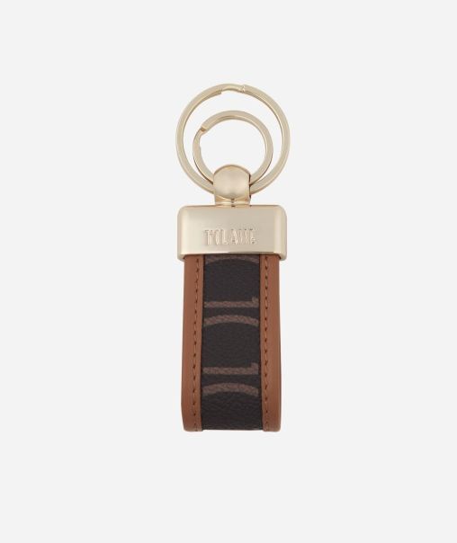 Monogram Keychain With Double Ring Brown Uncompromising Alviero Martini Men Card Cases & Keyrings