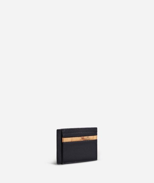 Geo Classic Small Card Holder In Leather Black Card Cases & Keyrings Alviero Martini Men Functional