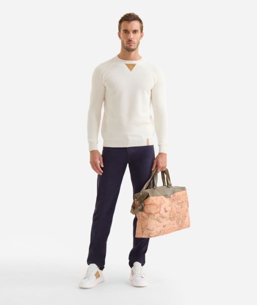 Alviero Martini Men Knitwears, Shirts & T-Shirts Store Wool Blend Crewneck Sweater With Patches Milk White