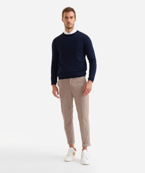 Men Knitwears, Shirts & T-Shirts Timeless Alviero Martini Wool Blend Crewneck Sweater With Patches Night Blue