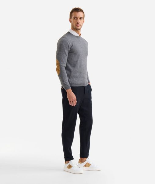 Alviero Martini Wool Blend Crewneck Sweater With Patches Grey Cutting-Edge Knitwears, Shirts & T-Shirts Men