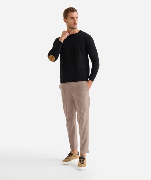 Wool Blend Crewneck Sweater With Patches Black Custom Knitwears, Shirts & T-Shirts Men Alviero Martini