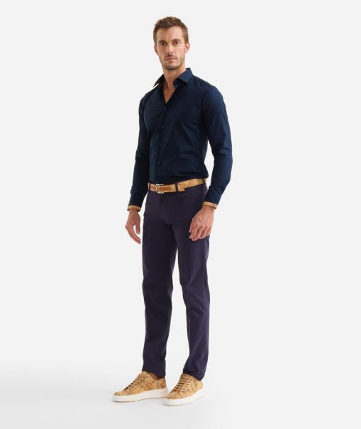 Knitwears, Shirts & T-Shirts Slim Fit Cotton Shirt With Geo Classic Sleeve Trim Navy Blue Value Men Alviero Martini