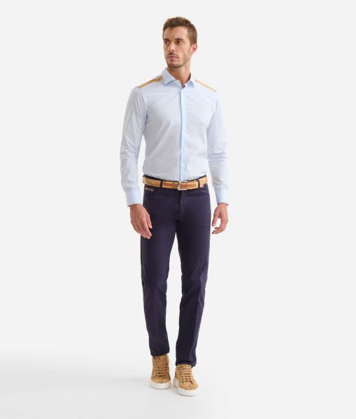 Slim Fit Cotton Shirt With Shoulder Detail Light Blue Knitwears, Shirts & T-Shirts Men Hygienic Alviero Martini