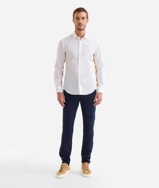 Offer Slim Fit Cotton Shirt With Shoulder Detail White Men Alviero Martini Knitwears, Shirts & T-Shirts