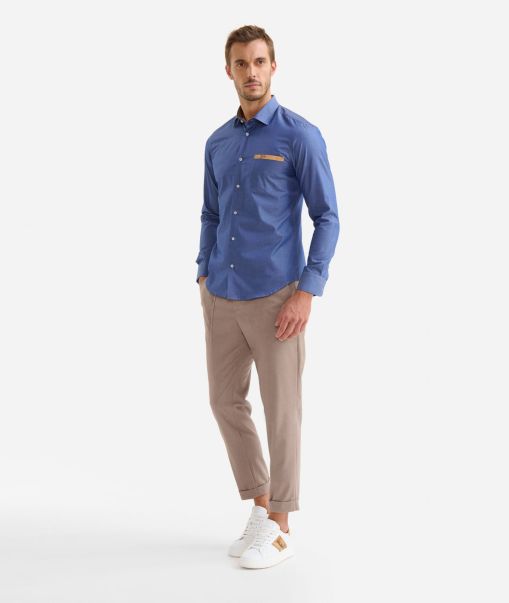 Slim Fit Cotton Shirt With Pocket Detail Lapis Blue Exceptional Alviero Martini Knitwears, Shirts & T-Shirts Men