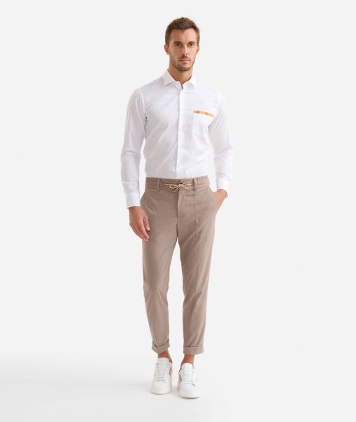 Slim Fit Cotton Shirt With Pocket Detail White Order Knitwears, Shirts & T-Shirts Men Alviero Martini