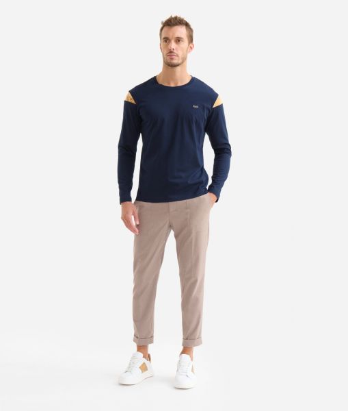 Men Knitwears, Shirts & T-Shirts Alviero Martini Quality Long-Sleeved Cotton T-Shirt Navy Blue