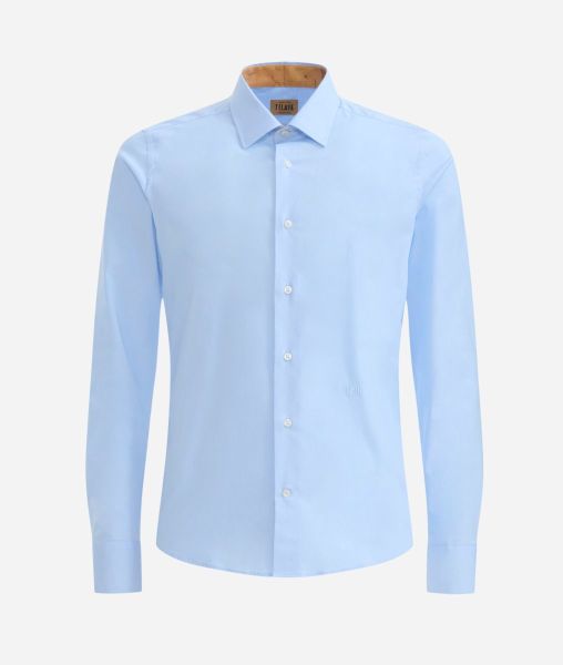 Manifest Super Slim Cotton Shirt With Patches Light Blue Alviero Martini Men Knitwears, Shirts & T-Shirts