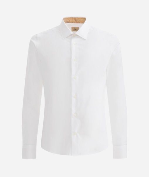 Men Super Slim Cotton Shirt With Patches White Knitwears, Shirts & T-Shirts Alviero Martini Simple