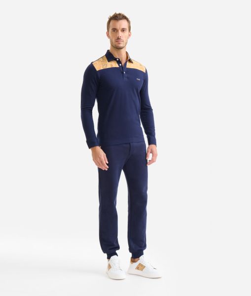 Knitwears, Shirts & T-Shirts Long-Sleeved Cotton Polo Shirt Navy Blue Coupon Men Alviero Martini