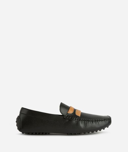 Sneakers & Ankle Boots Smooth Leather Loafers With Faux Nappa Inserts Black Men Versatile Alviero Martini