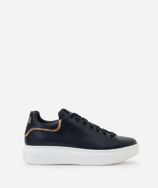 Original Smooth Leather Sneakers With Faux Nappa Inserts Dark Blue Sneakers & Ankle Boots Men Alviero Martini