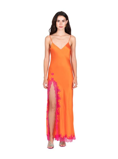 Dannijo Tangerine Lace Applique High Slit Tea Length Slip Women Dresses