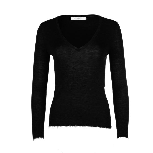 Dannijo Tops Black Merino Wool V-Neck Sweater Women