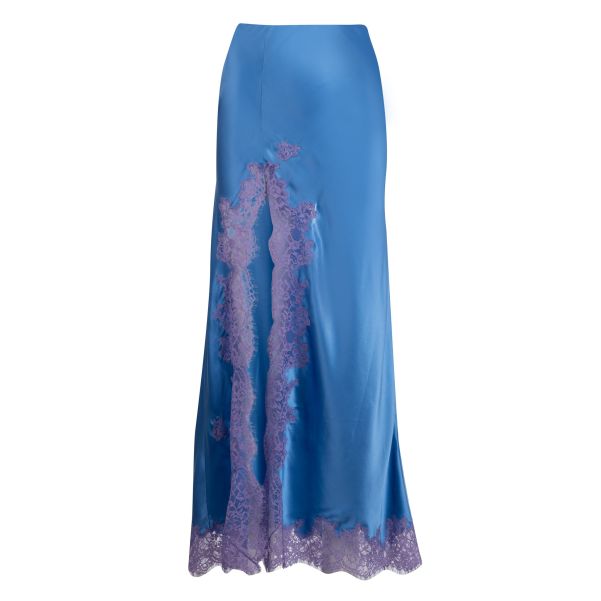 Women Bottoms Cornflower Blue High Slit Lace Applique Skirt Dannijo